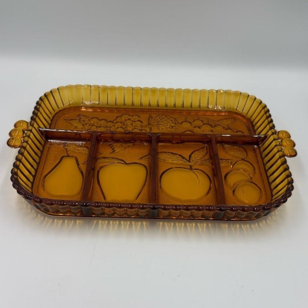 Indiana Glass Co Divided Golden Amber Relish/Fruit Tray - Picture 2 of 10